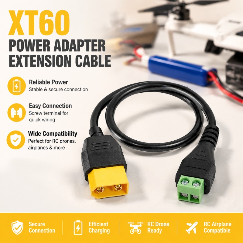 Drone Battery Connector - สายอะแดปเตอร์ XT60 ตัวผู้-ตัวเมีย ต่อกับขั้วต่อแบบสกรู 2 พิน