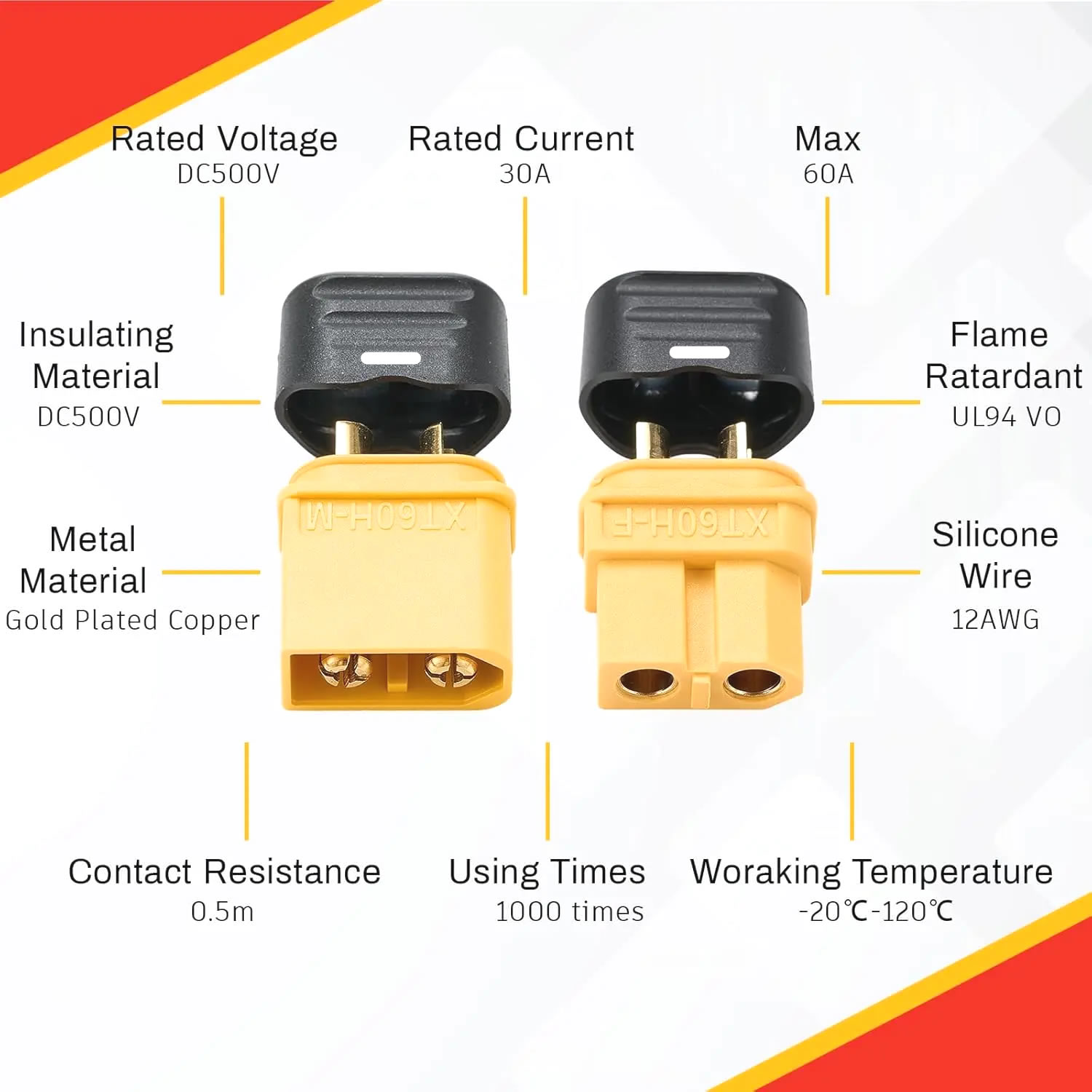 หัวต่อ XT60 พร้อมปลอกหุ้มแบบตั - Drone Battery Connector บทวิจารณ์และราคา
